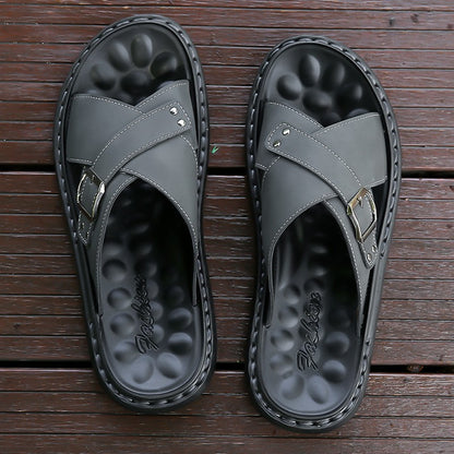 Men Summer Stylish Slippers Open-toe Soft-Soled Shoes Simple Solid Color Half Drag Slip-On Shoes Outdoor Man Comfortable Sandals
