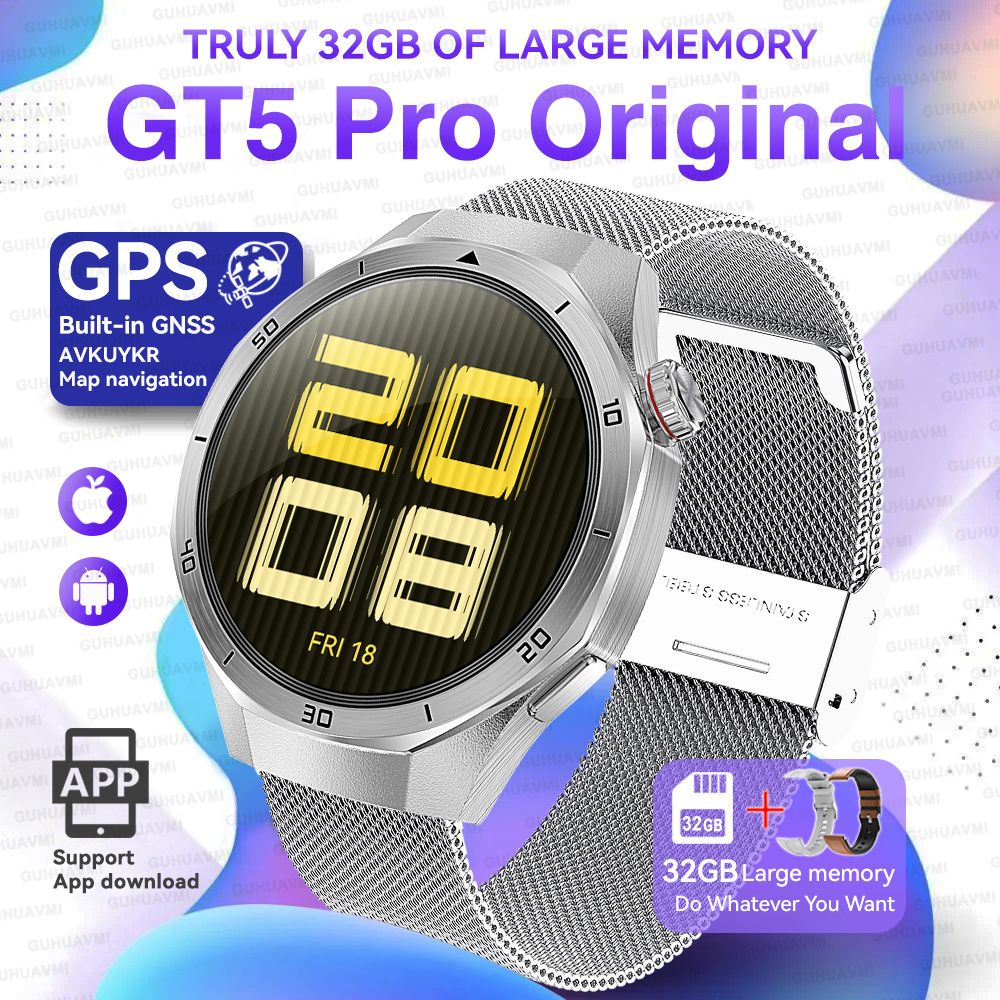 GT5 Pro Smart Watch Global Version 32GB Memory GPS navigation NFC Music Video play Call Titanium alloy Waterproof Smartwatch 5