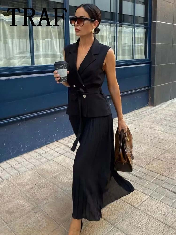 Corset Dress Women Pleated Vests Long Dresses for Women 2024 Sleeveless Office P