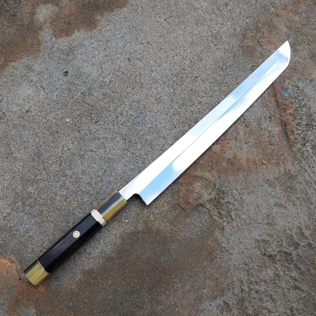 Faca de Sashimi Fio Único Sakimaru Cutelo de Chef Tynny para Fatiar Sushi Presunto Lâmina de Aço 10Cr15MoV Facas de Cozinha Feitas à Mão Messer