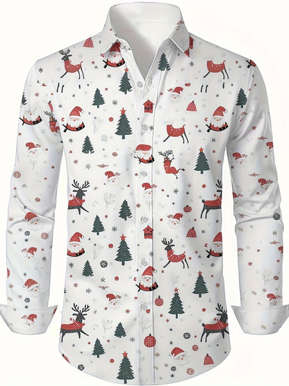 Christmas Festival Theme Men's 3D Printed Formal Shirts Santa Claus Elk Graphic Long Sleeve Shirt Fashion Men's Shirts For Men