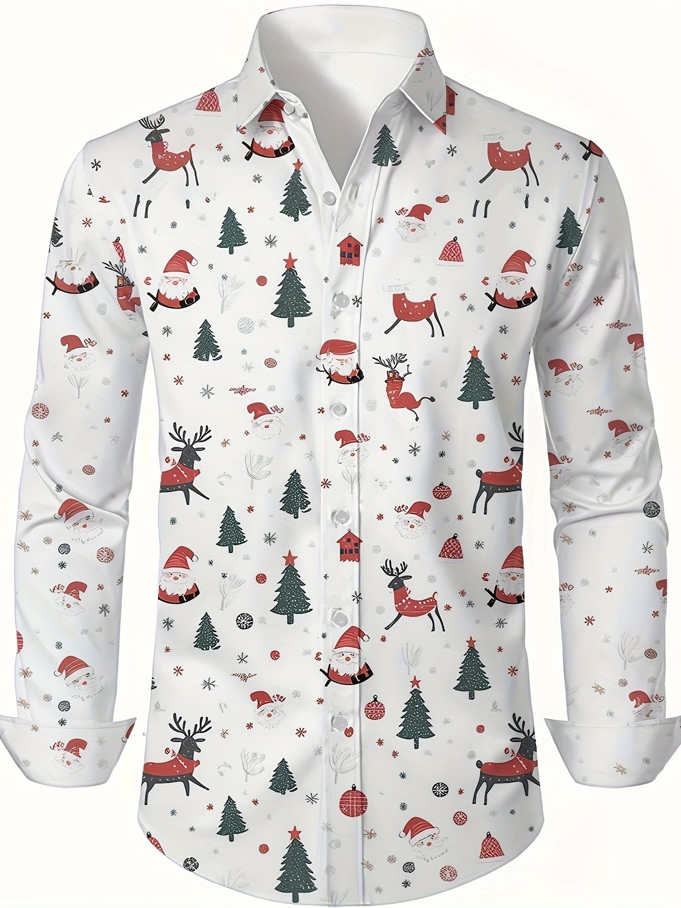 Christmas Festival Theme Men's 3D Printed Formal Shirts Santa Claus Elk Graphic Long Sleeve Shirt Fashion Men's Shirts For Men