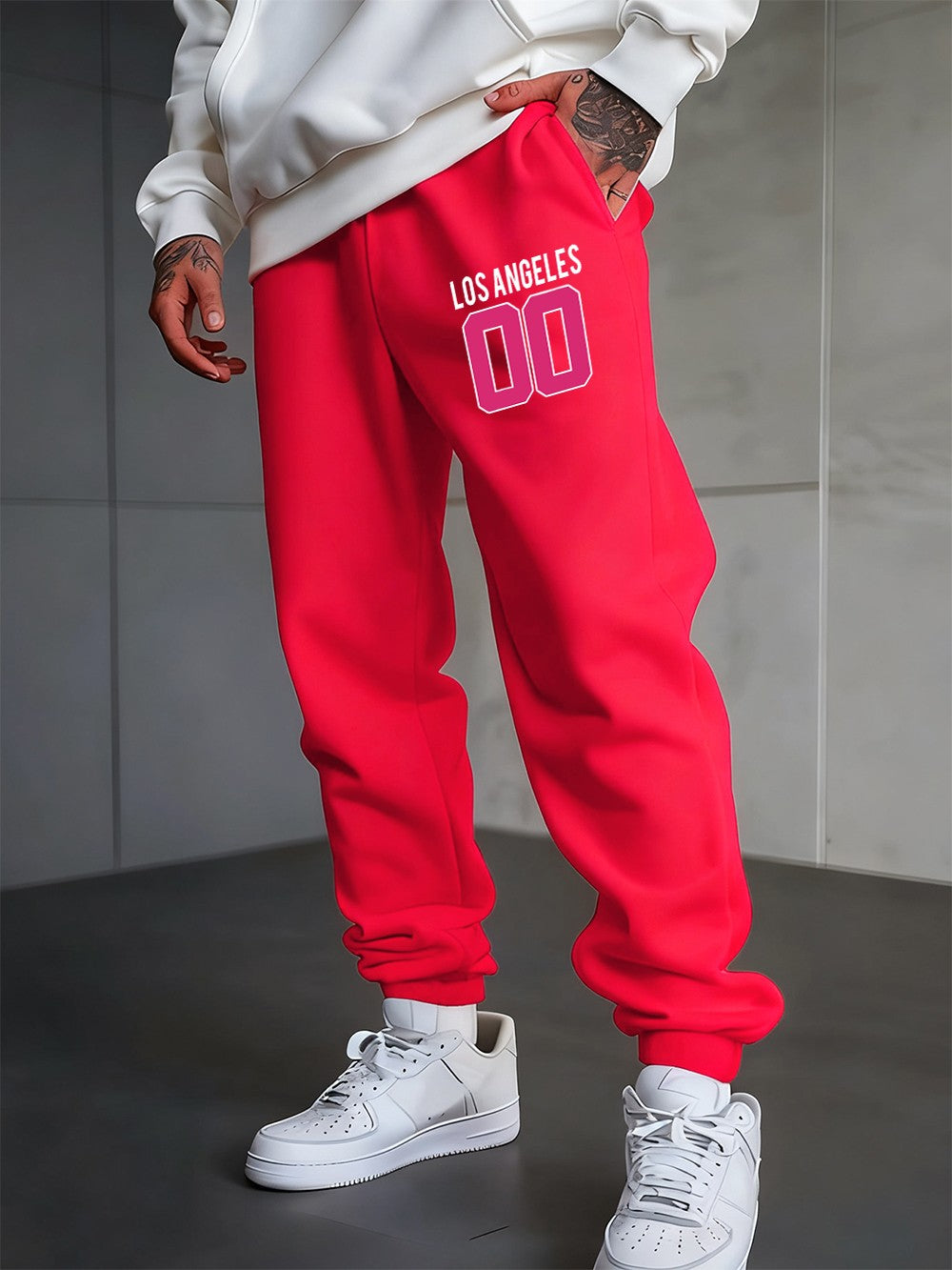 Los Angeles 00 Calça Moletom Estampada Masculina Outono Jogger Calça de Moletom Quente Elástico na Cintura Calça de Moletom Básica com Bolso Roupa Masculina