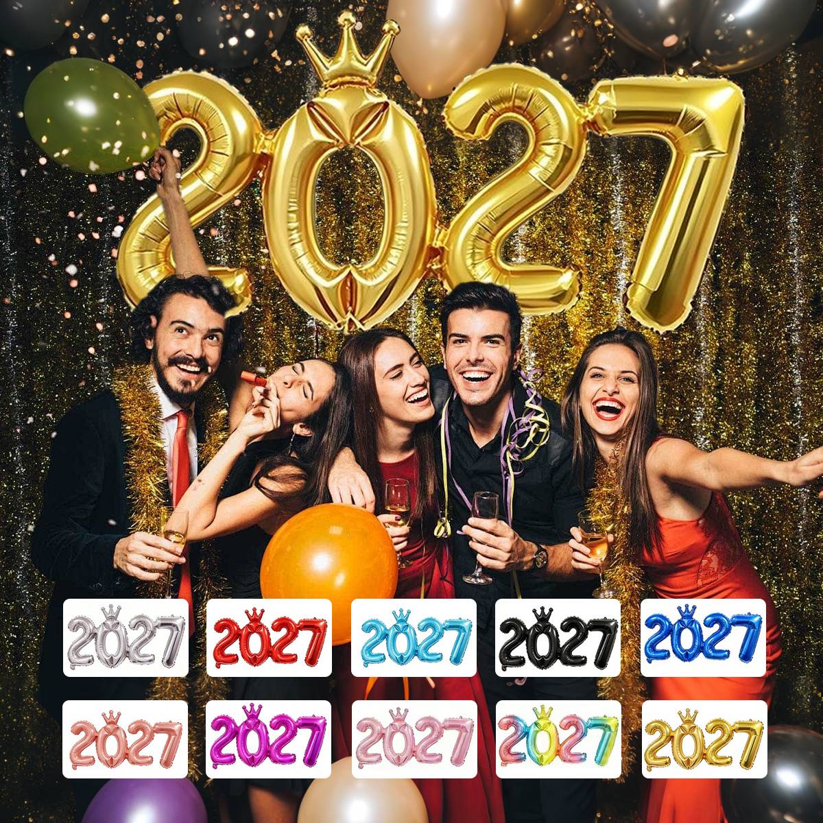 2027 Gold Crown Foil Number Balloons for 2027 New Year Christmas Eve Festival Party Supplies Graduation Decorations