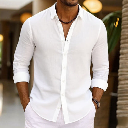 Men's Linen Shirt Summer Beachwear Button Solid Color Cotton Linen Long Sleeve Shirt Vacation Men's Clothing Fast Shipping