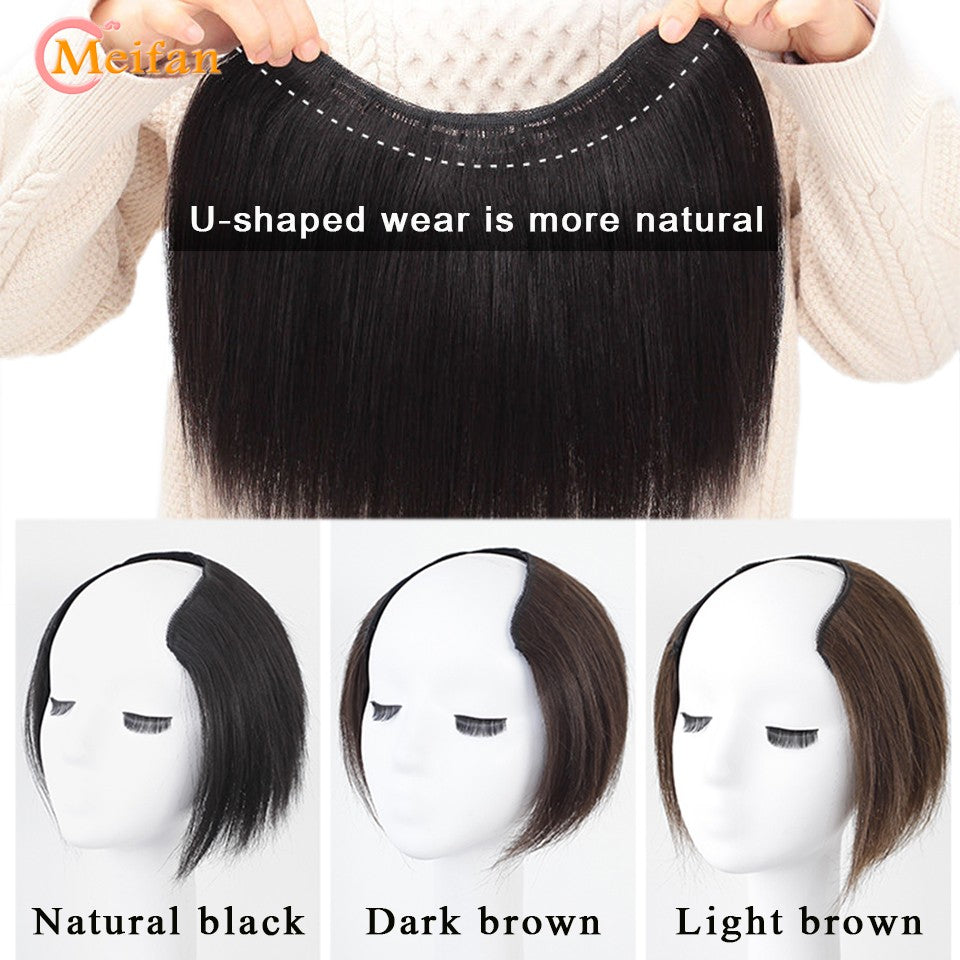 MEIFAN Peruca Sintética Longa e Lisa em U com Meia Cabeça para Mulheres, Clipes Pretos e Castanhos em Extensão de Cabelo, Apliques Naturais e Falsos