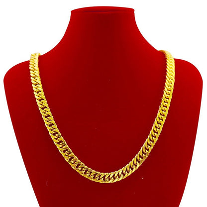 9999 24K genuine gold men's flat chain Boss necklace, simple and elegant, men's exclusive luxury gold jewelry gold necklace