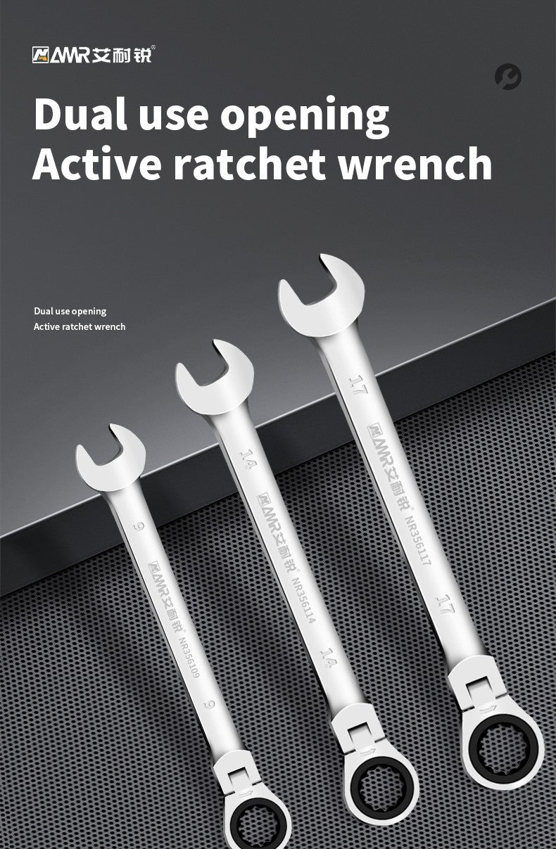 Conjunto de Chaves Catraca AMR Ferramenta Manual de 72 Dentes Cabeça Flexível Acabamento Espelhado 6mm-32mm Reparo Automotivo e Residencial