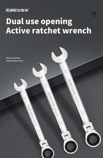 Conjunto de Chaves Catraca AMR Ferramenta Manual de 72 Dentes Cabeça Flexível Acabamento Espelhado 6mm-32mm Reparo Automotivo e Residencial