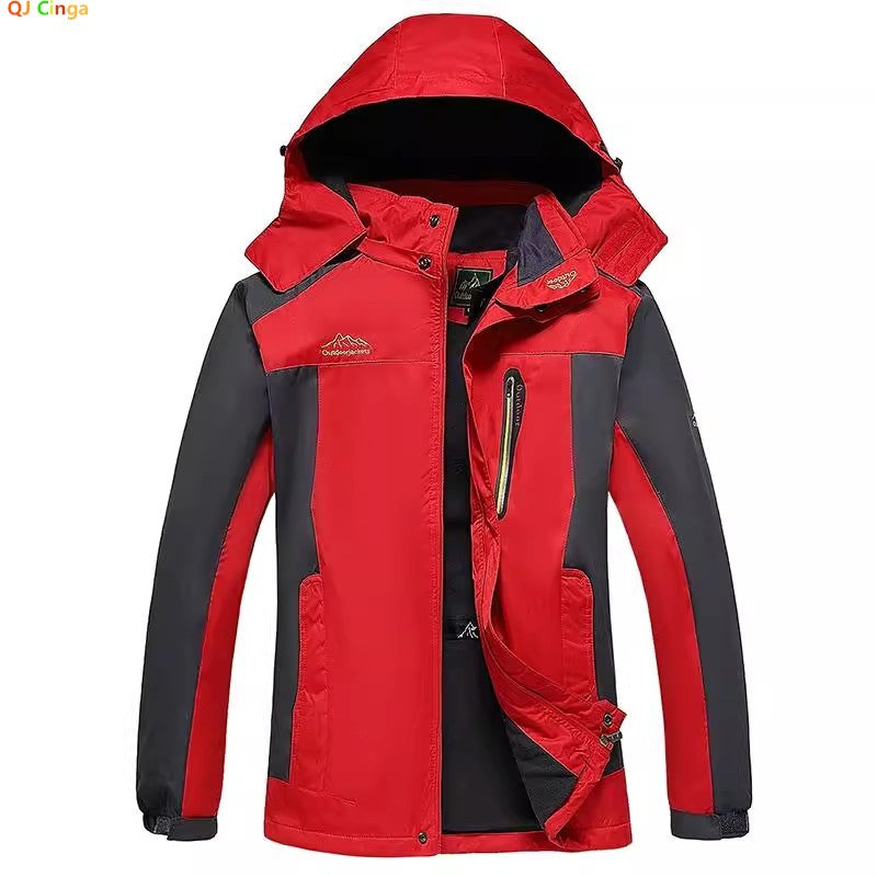 Outdoor Men's Red & Black Waterproof Windproof Breathable Jacket with Detachable Hood for Hiking Climbing Camping?