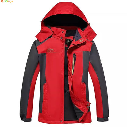 Outdoor Men's Red & Black Waterproof Windproof Breathable Jacket with Detachable Hood for Hiking Climbing Camping?