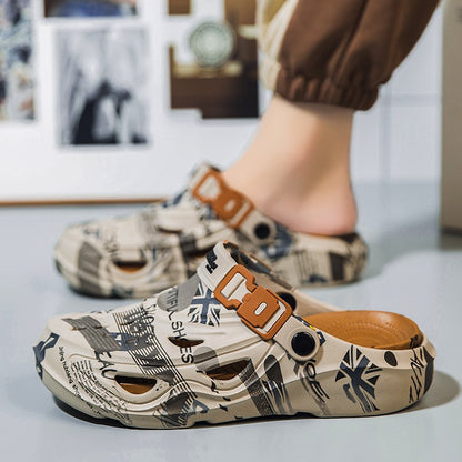 Men's Sports Sandals Eva Light Soft Comfortable Men's Beach Sandals Fashion Platform Buckle Slip-on Graffiti Slippers for Men