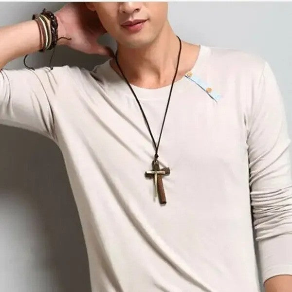 Personality Punk Trendy Cool Gothic Wood Cross Pendant NNecklace for Women Men Vintage Hip Hop Y2k Necklace Party Jewelry Gift