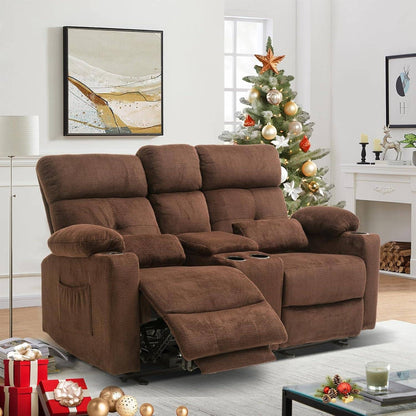 Sofá Reclinável Elétrico de 2 Lugares | Sofá Reclinável de 2 Lugares com Console e Porta-Copos | Sofá Reclinável Duplo | Assentos para Sala de Cinema