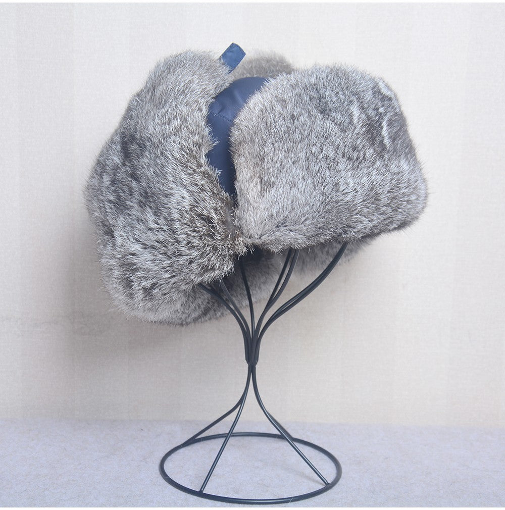 New Russia Winter Real fur Hat Men Outdoor Windproof Super Warm Real Rabbit Fur Bomber Hats Natural Soft Natural Rabbit Fur Caps