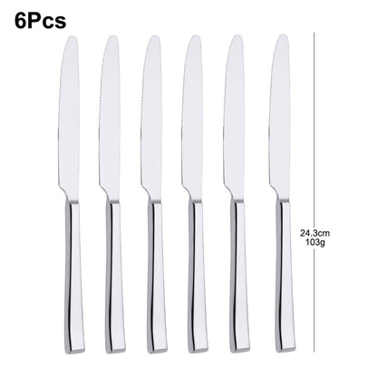 Faca de Jantar Dourada 2/4/6/12 Peças Conjunto de Facas Ocidentais Talheres Elegantes Prateados Louça Espelhada Aço Inoxidável 420 Facas de Mesa