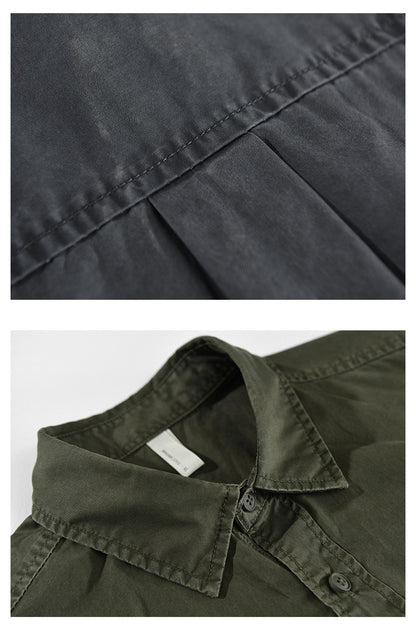 Summer Short Sleeve Cargo Shirts For Men American Work Attire Retro Absorbent Pure Cotton Shirt Double Chest Pockets