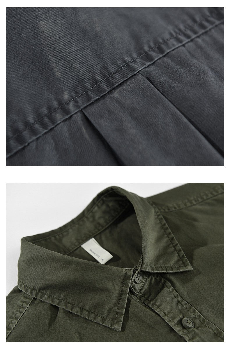 Summer Short Sleeve Cargo Shirts For Men American Work Attire Retro Absorbent Pure Cotton Shirt Double Chest Pockets