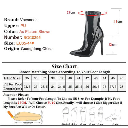 10CM 12cm Black Patent Leather Pointed Toe Women Middle Boots Stiletto High Heel-ed Zipped Mid-calf Boots Bright Polished Shoes