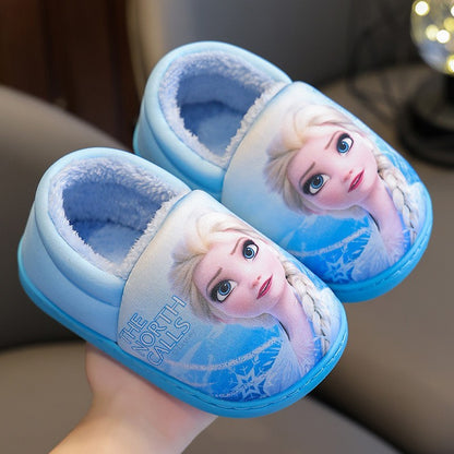 Autumn Winter Indoor Warm Kids Shoes Printed Elsa Princess Girls Cotton Slippers Cute Fashion Baby Children's Cottonslipper