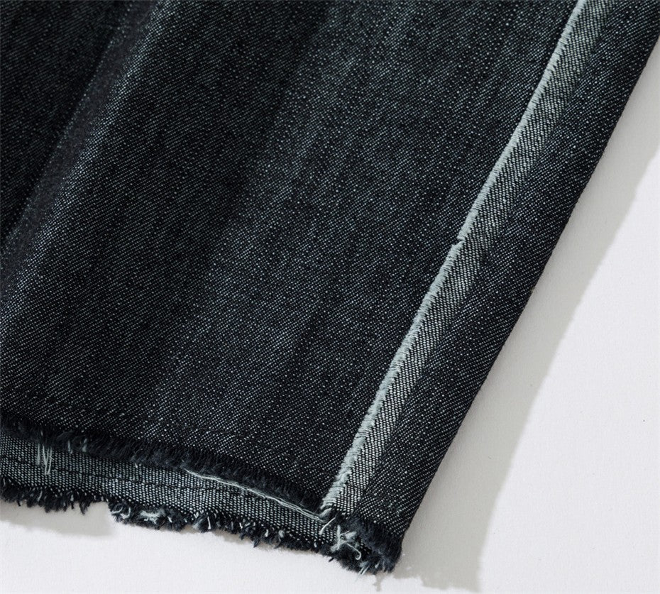 Vintage Raw Edge Denim Shirts Mens Streetwear Harajuku Short Sleeve Shirt Men Loose Casual Cargo Blouse Japan Style Tops Male