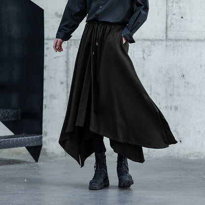 INCERUN Men Irregular Pants Solid Color Drawstring Loose Casual Wide Leg Trousers Men Streetwear 2025 Fashion Male Skirts Pants