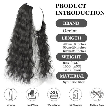 Ocelot Peruca de extensão de cabelo sintético ondulado de 40-60 cm com ondulação natural da água, acessórios de cabelo femininos, extensão de cabelo longo e cacheado