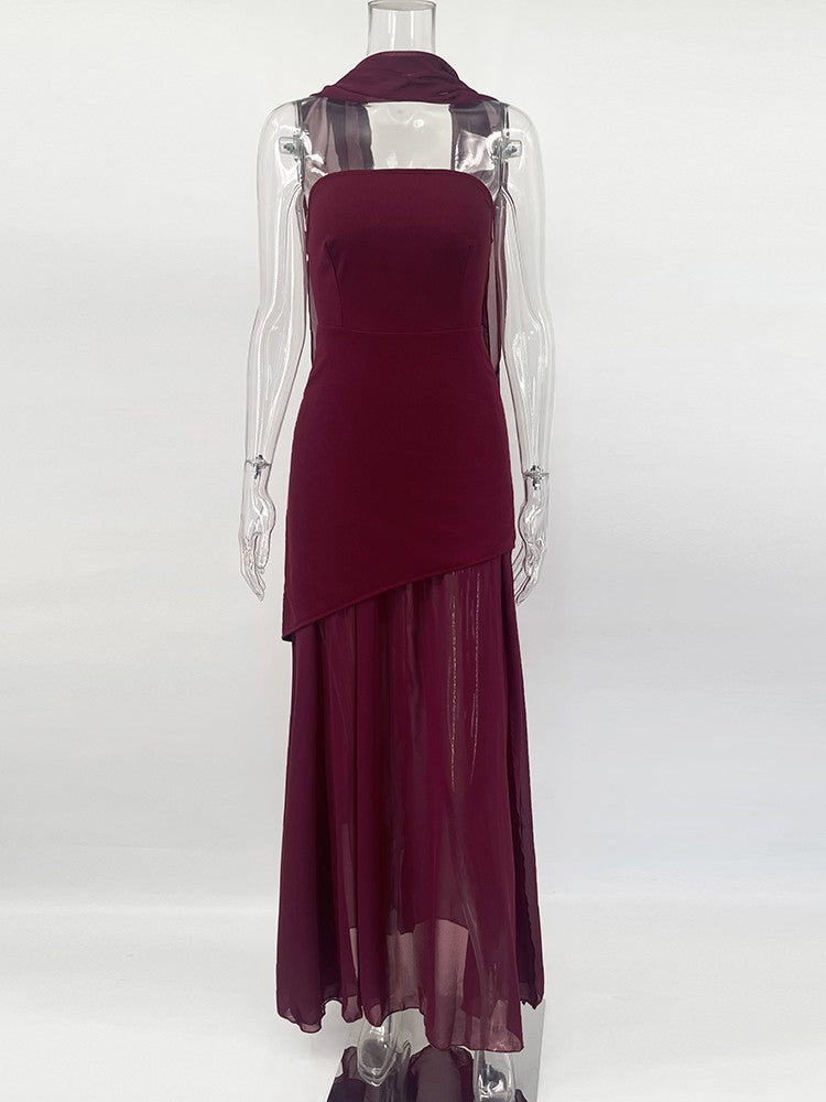 TARUXY Fashion Strapless Dress With Ribbon Female Elegant Sleeveless Mesh Beach