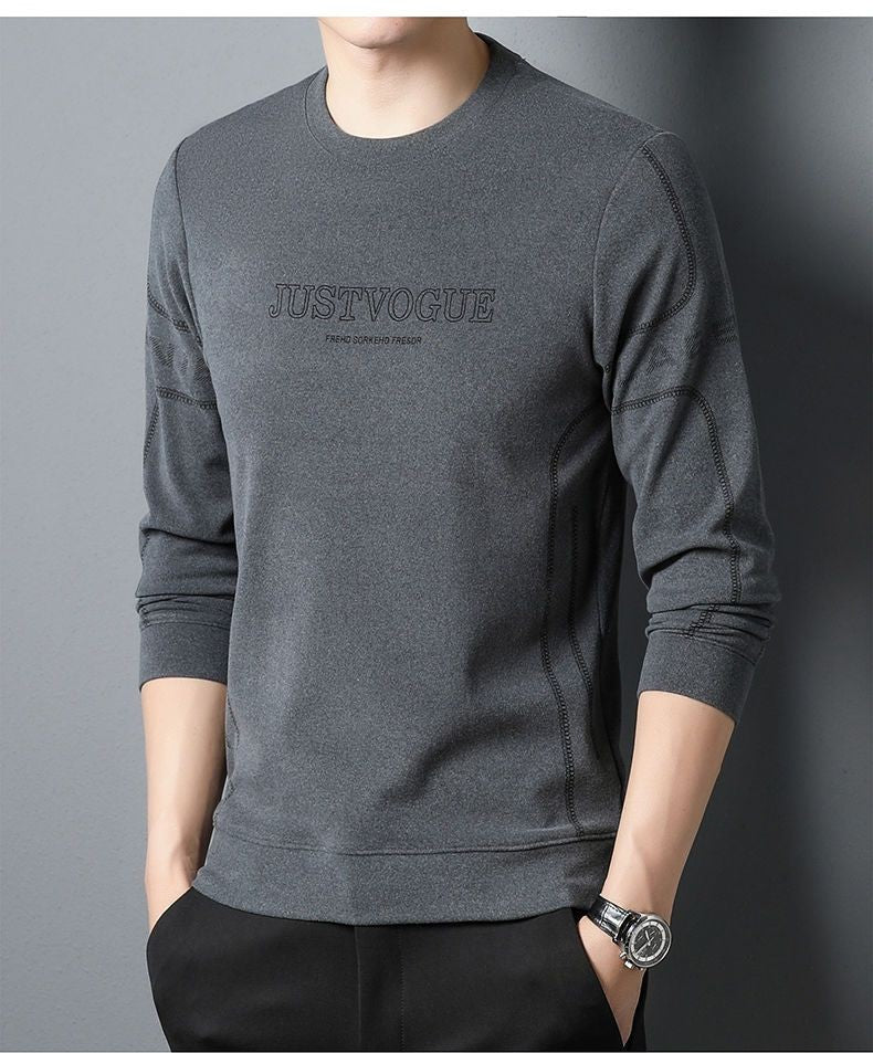 Round Neck Pullover Sweatshirt Men Thermal Underwear Double Fleece Lining Long Sleeve T-Shirt Casual