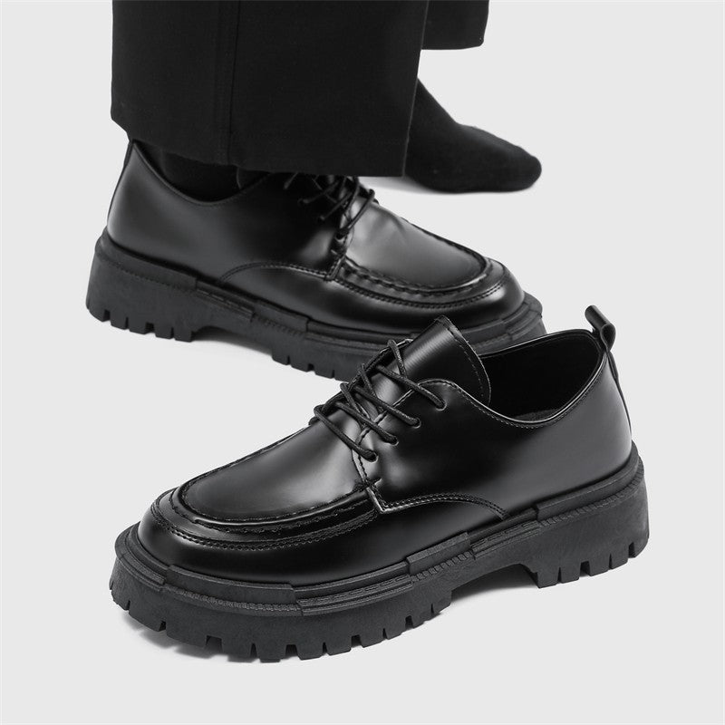 Fashion Thick Sole Leather Shoes Men Casual Shoes Classic Business Men Dress Shoes Breathable Lace-Up Handmade Shoes Moccasins