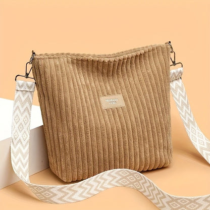 Women's Corduroy Shoulder Bags Large Capacity Solid Color Handbags Daily Commuting Crossbody Bags