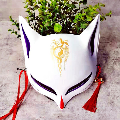 New Fashion Anime Fox Mask Hand-Painted Half Face Cat Mask With Tassels Bell Halloween Masquerade Party Festival Cosplay Gift