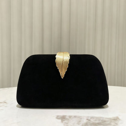 Velvet Leaf Evening Bag High Luxury Clutch Party Bag for Women Fresh Sweet Style Lock Buckle Square Shoulder Bag for Qipao