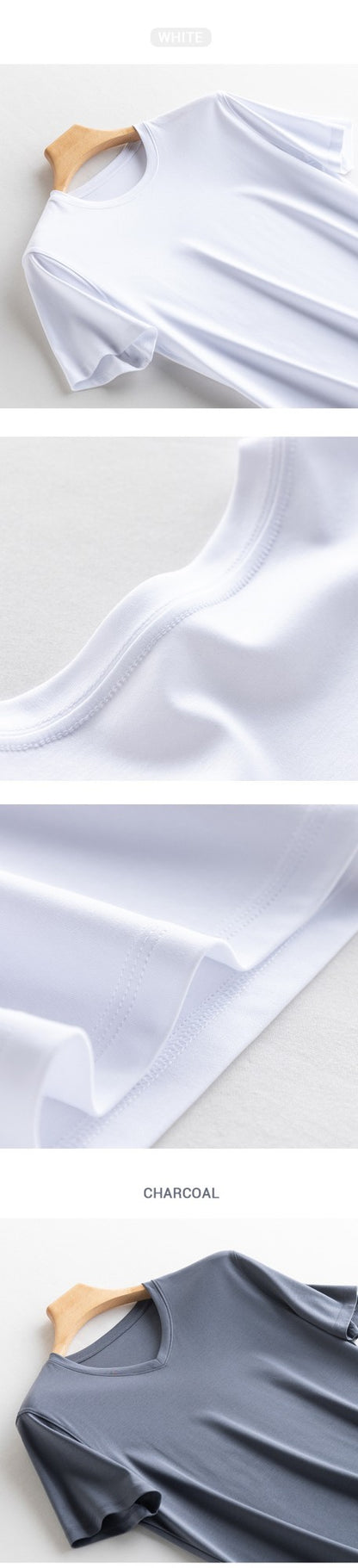 SuyaDream Mens Solid Tee Cotton Silk Blend Plain O neck Short Sleeved Cozy T Shirts 2025 Summer Simple Chic Top White Black