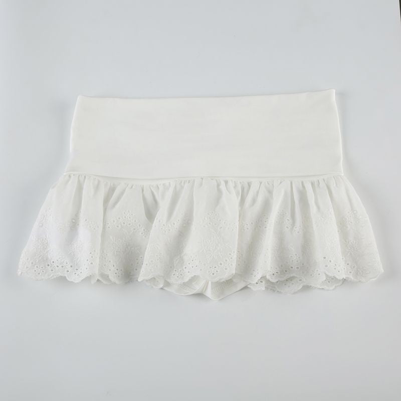 Summer Kawaii White Ruflles Skirt Women Fashion Slim Fit Mini Skirts Giris Y2k All Match Elastic High Waist Black Faldas