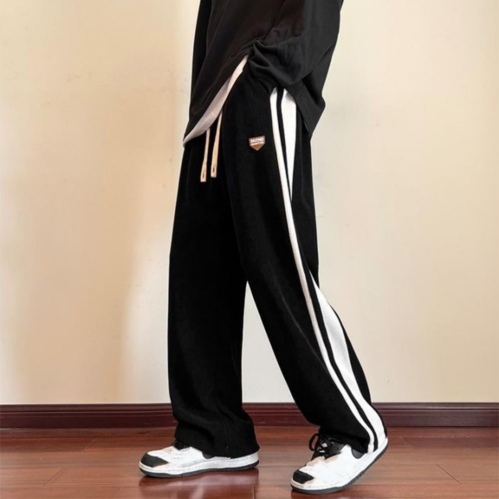 Casual Loose Fit Trousers Men's Thick Plush Wide Leg Sweatpants with Drawstring Waist Casual Streetwear for Hip for Comfort