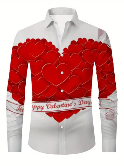 New men's long-sleeved heart-pattern single-button shirt - suitable for formal parties, dates, daily wear. Quick delivery.