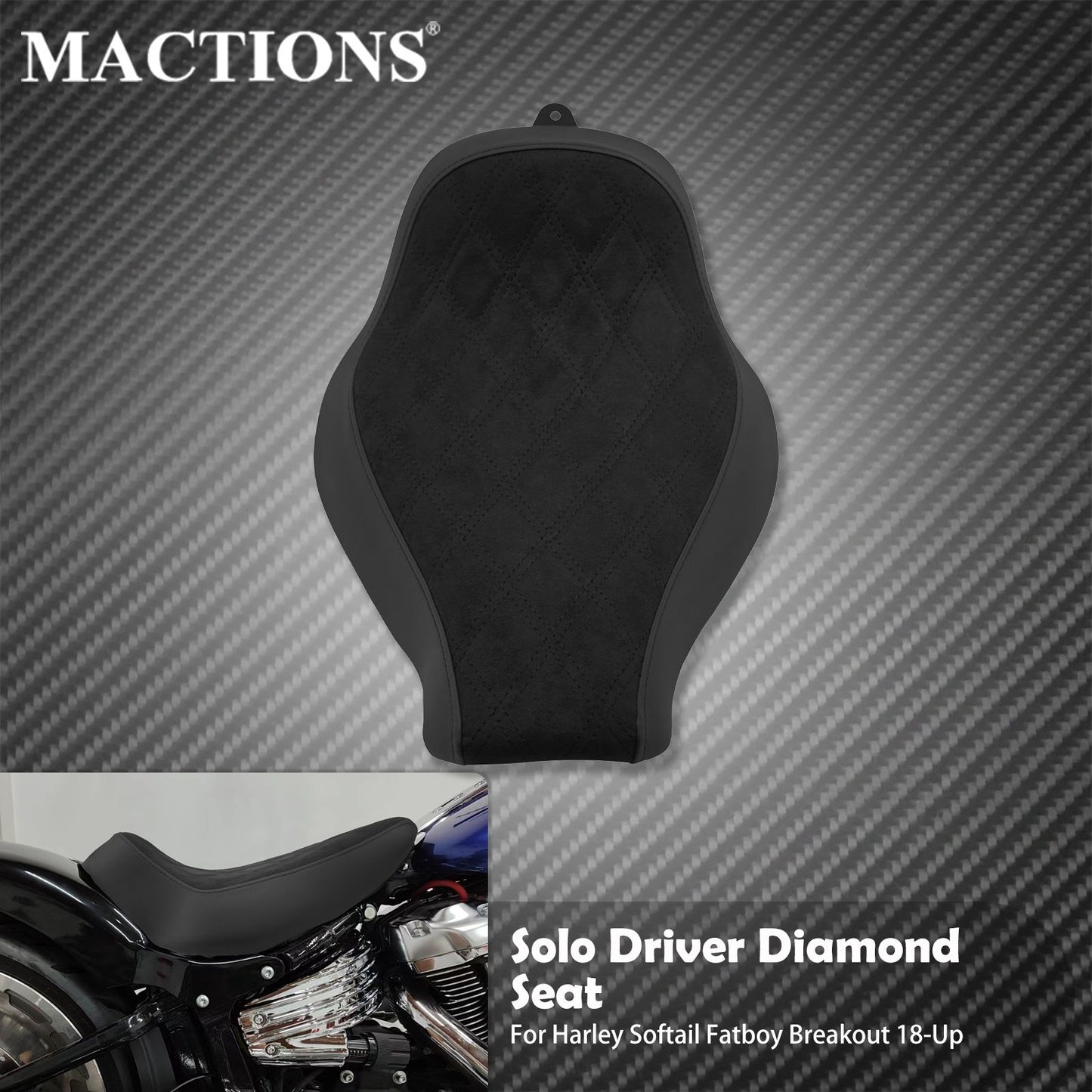 Banco Dianteiro Individual para Motocicleta com Almofada de Diamante Perfil Baixo para Harley Softail Fatboy Breakout FXBRS FXBR FLSTF 2018-2024