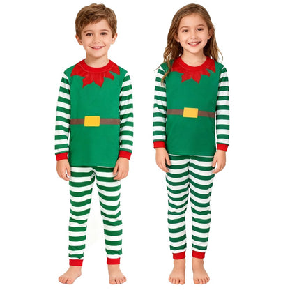 Boys Girls Christmas Pajamas Set Children Elf & Santa Costumes Baby Pijama Kids Long Sleeve Striped Pants Sleepwear For Xmas