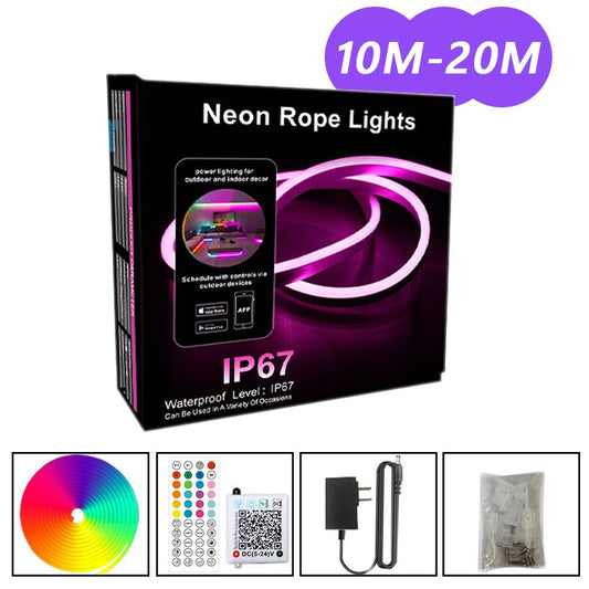 30M/20M DC24V 3535 RGB Neon Light Strip with APP&Remote Color Change Waterproof Music Sync Mode for Indoor Outdoors Decor