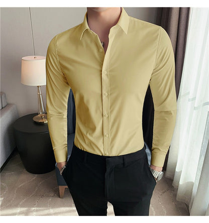 Plus Size S-7XL High Quality Men Dress Shirt 2024 Autumn Long Sleeve Solid Business Slim Shirts Homme Dress Social Casual Shirt