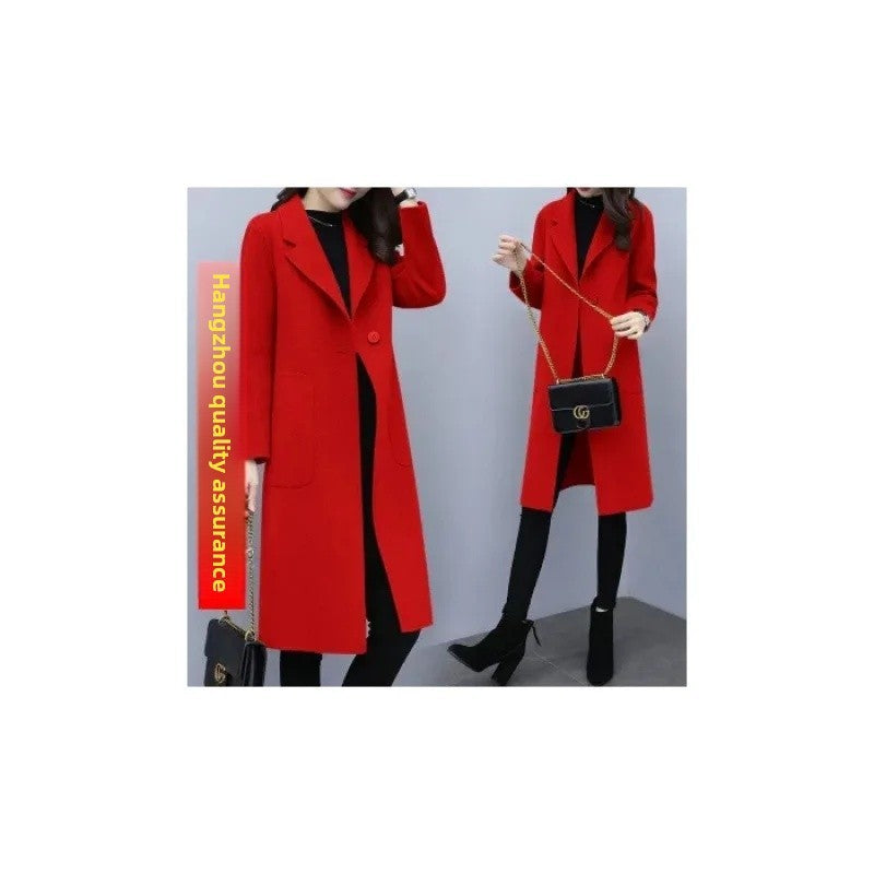 Plus Size Ladies Thickened Winter Coat Long Open-Front Woolen Jacket Loose Fit plus Size Fashionable Autumn Winter Korean Sty...