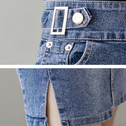 Autumn 2025 Plus Size Skirt For Women High Waist Large Size Slit Black Or Blue Jeans Skirts Korean Fashion Slim Jupe Femme