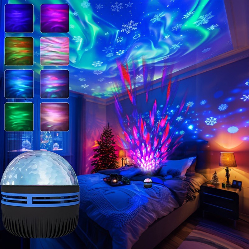 1pc Northern Lights LED Atmosphere Projector,7 Modes, Starry Rotation Projection,USB Powered,Remote Control,For Bedroom Decor