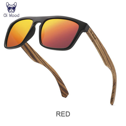Óculos de Sol Quadrados de Madeira com Lentes Polarizadas Vermelhas Oi Wood Women