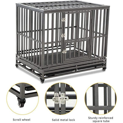 Caixa Metálica de Alta Resistência para Cães, Canil e Grade para Cães de Porte Médio e Grande, Cercadinho para Pets com Quatro Rodas, Fácil de Instalar, 116 cm, Preto
