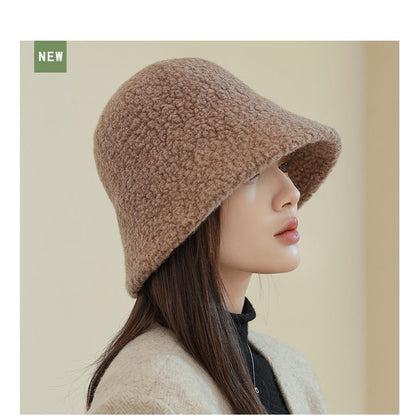 Chapéu Bucket Feminino Outono Inverno Lã Aba Larga Quebra-Sol Bob Cap Manter Quente Casual Vintage Acessórios de Chapéu Feminino