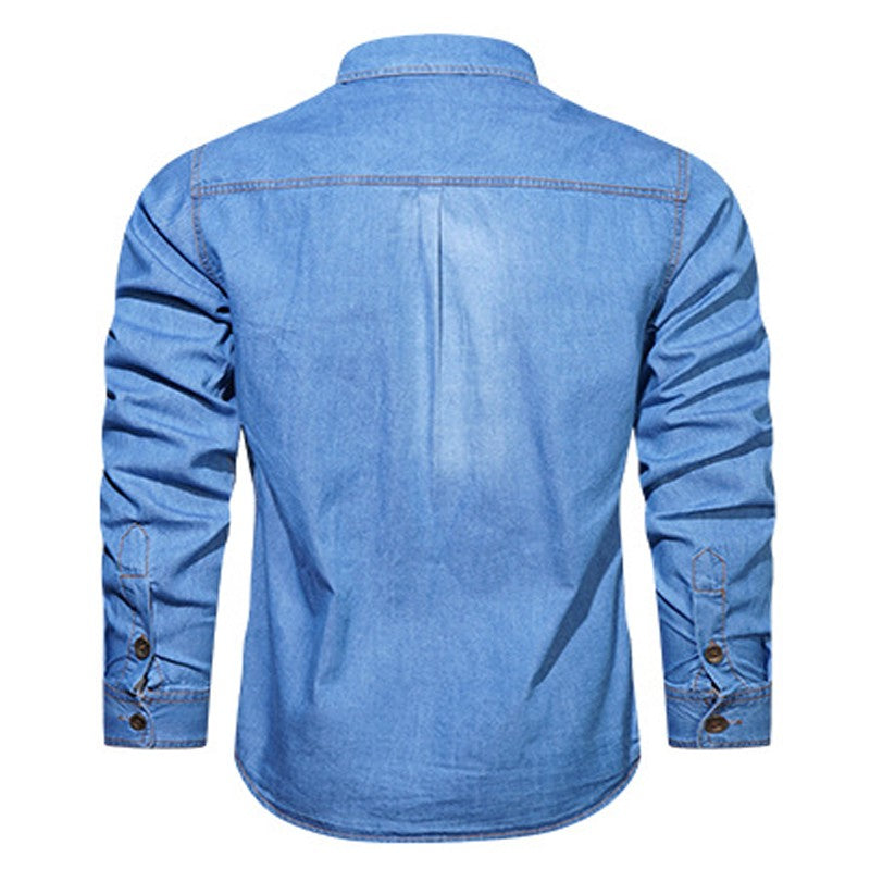Men's Spring Denim Thin Shirt Soft Cotton Slim Fit Jeans Cowboy Streetwear Male Autumn Long Sleeve Shirts Plus Size 5XL