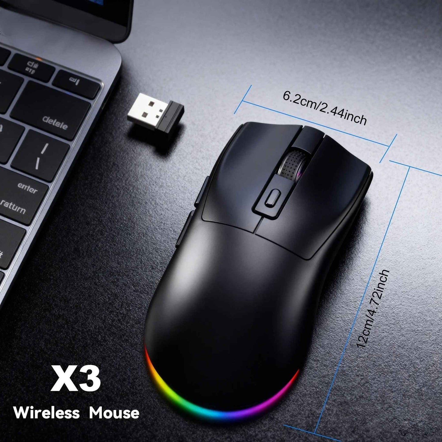 Dual-Mode Wireless Mouse | Magnetic Charging Dock | RGB Backlit | 3-Speed DPI (800-1200-1600) | 2.4G/BT | Suitable for daily use