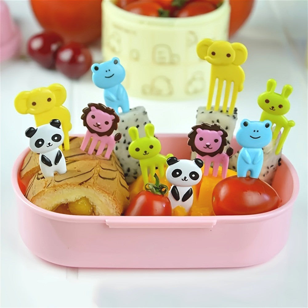 Conjunto de 10 Garfos Fofos Mini de Alta Qualidade com Tema de Animais e Frutas, Conjunto de Garfos de Frutas Reutilizáveis com Tema de Desenho Animado para Festa de Natal, Lanches, Bolos e Sobremesas